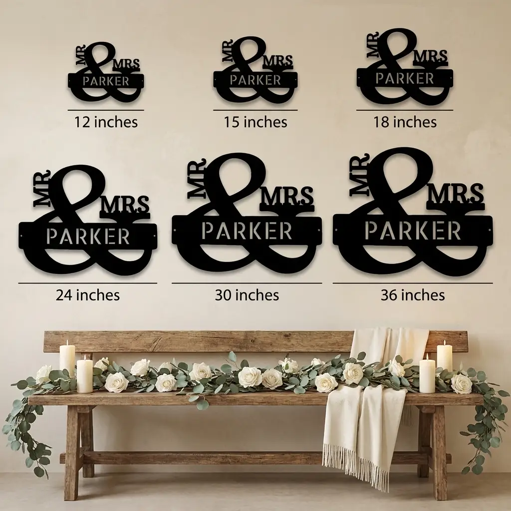 Personalized Mr & Mrs Metal Wall Art | Custom Family Name Sign | Wedding Metal Decor | Anniversary Gift | Last Name Steel Wall Hanging | Made in USA