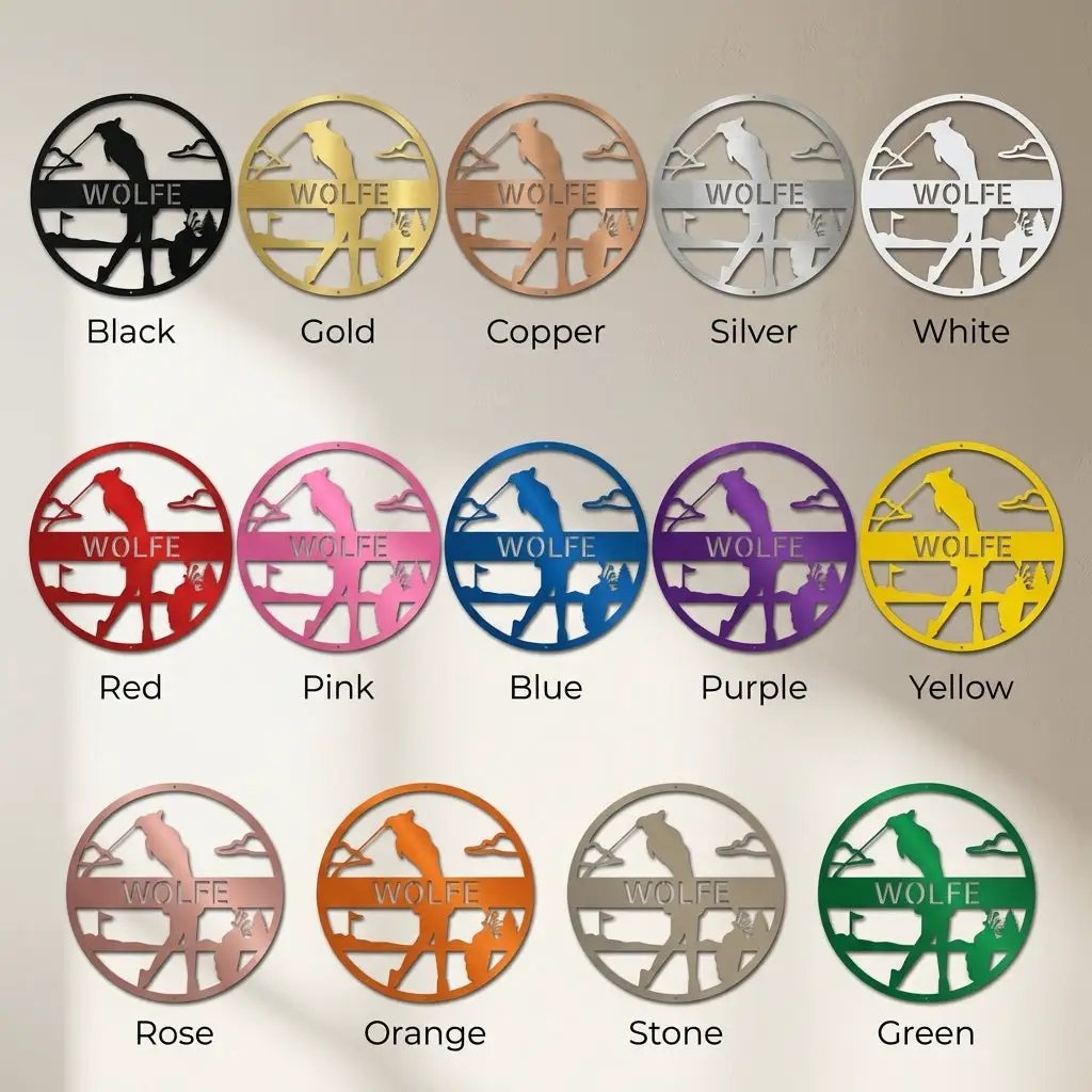Custom Female Golfer Metal Sign – Personalized Name Wall Art – Round Golf Scene – Laser Cut Steel