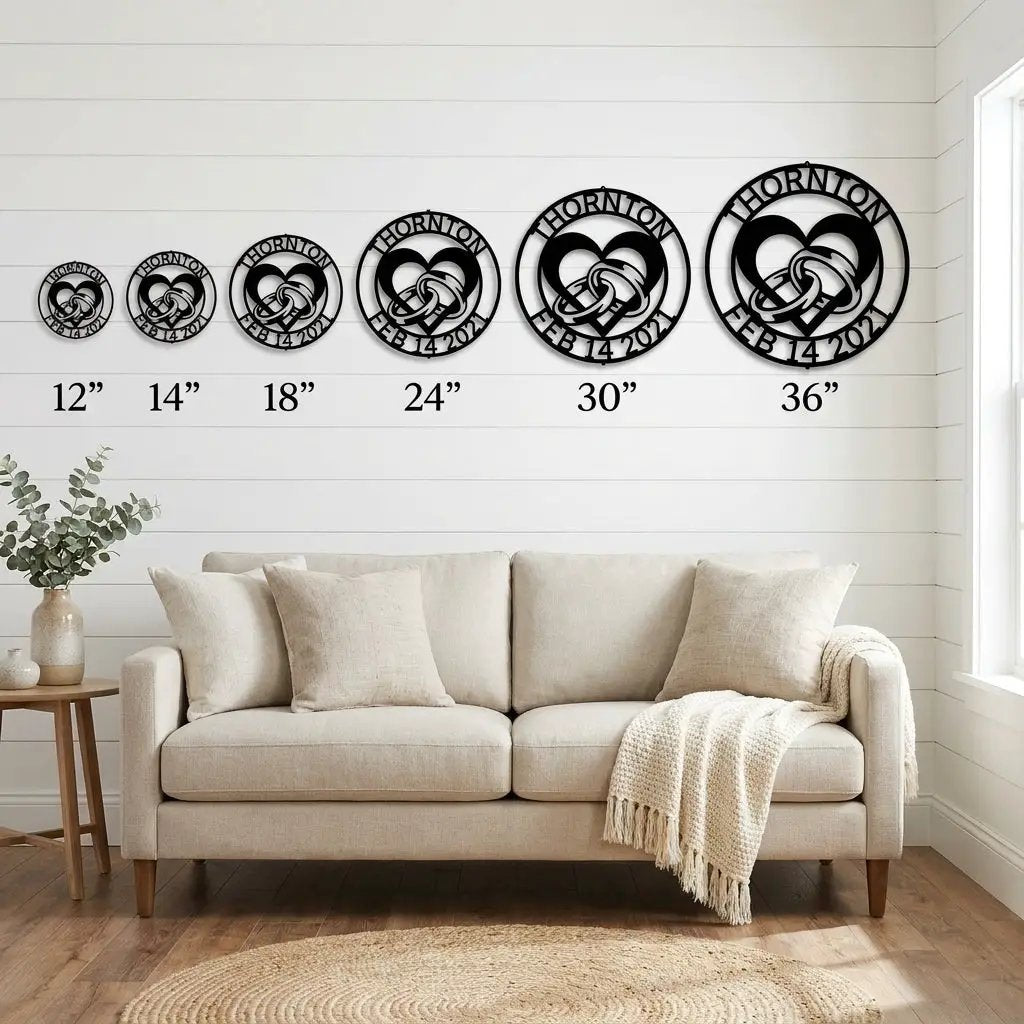 Personalized Engagement Rings Metal Wall Art Sign – Custom Couple Name and Date Steel Decor – Wedding Engagement Gift – Indoor Outdoor Powder Coated Sign