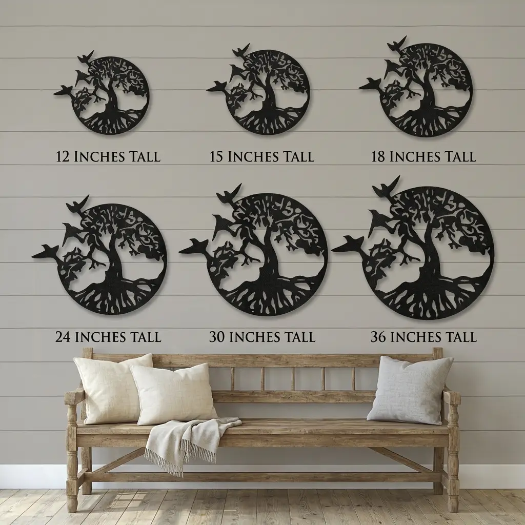 Tree of Life with Birds Metal Wall Art | Nature Inspired Steel Wall Decor | Rustic Tree Silhouette | Made in USA