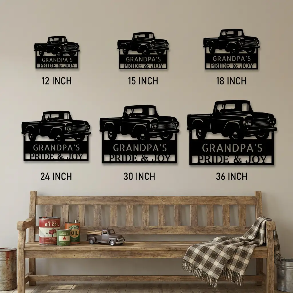 Classic Pickup Truck Personalized Metal Wall Art | Custom Vintage Truck Garage Sign | Rustic Farmhouse Truck Decor | Man Cave, Garage & Grandpa Gift | Made in USA