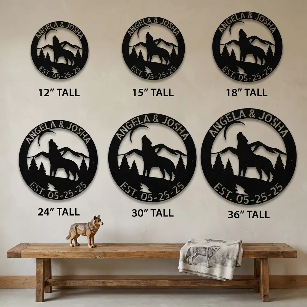 Personalized Howling Wolf Metal Wall Art Sign - Custom Name Laser Cut Decor for Home, Cabin, Lodge - Rustic Wildlife Gift
