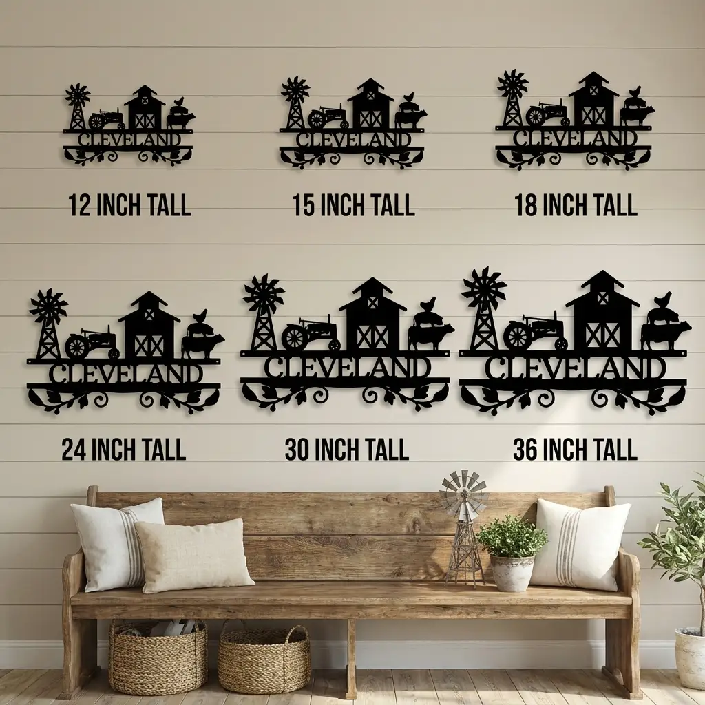 Personalized Barn & Tractor Steel Wall Art - Custom Farm Name Metal Sign