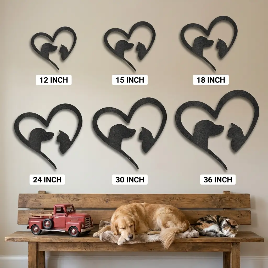 Dog & Cat Love Metal Wall Art | Pet Lover Heart Sign | Cat and Dog Wall Decor | Pet Memorial Gift | Animal Lover Home Decor | Made in USA
