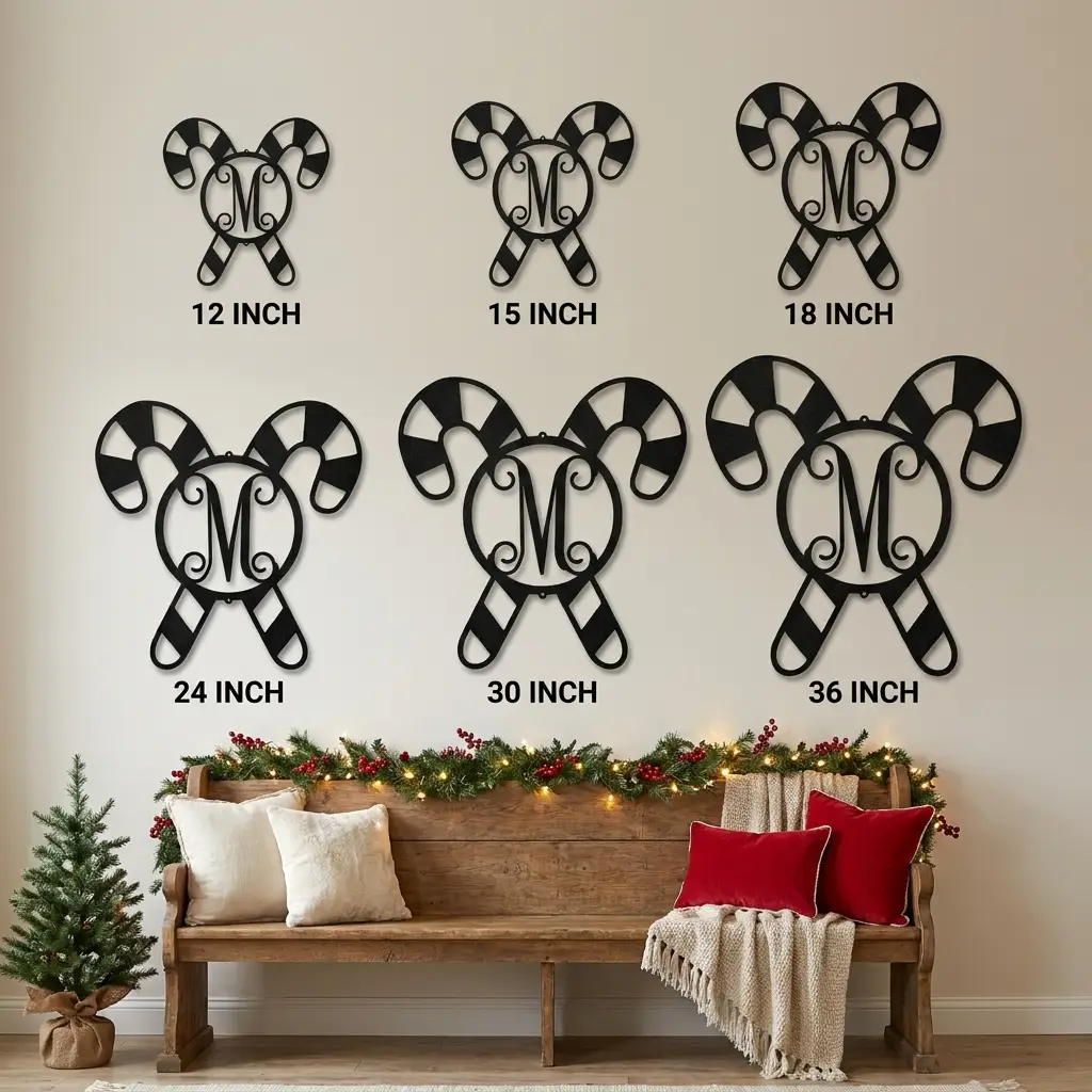 Personalized Candy Cane Monogram Metal Wall Art – Custom Initial Christmas Sign – Holiday Steel Décor (5 Sizes, 5 Colors)