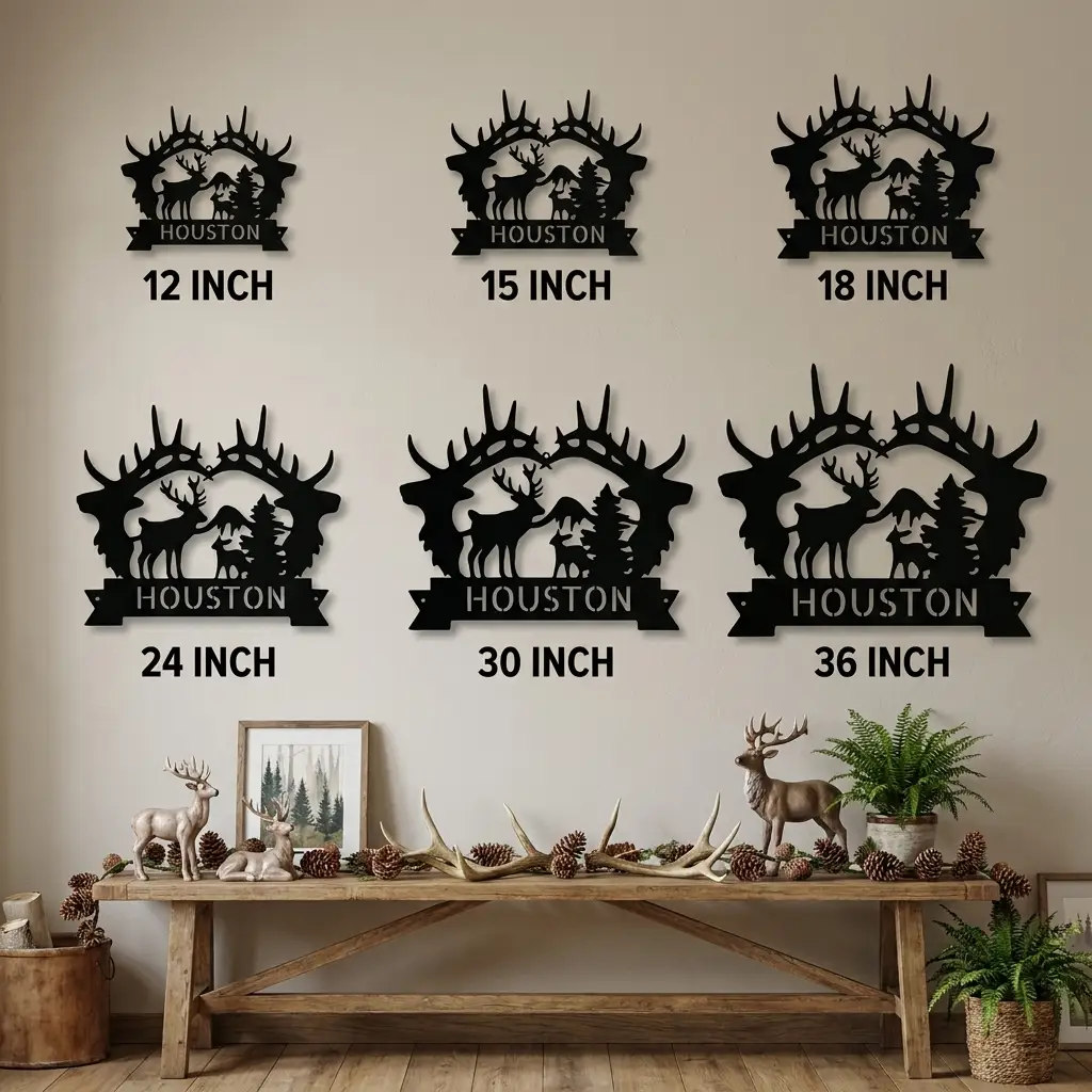 Personalized Elk Metal Wall Art – Custom Family Name Wildlife Crest Sign – Rustic Lodge Antler Wall Decor