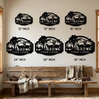 Personalized Deer Cabin Metal Wall Art – Rustic Family Name Sign – Hunting Lodge Decor – Custom Mountain Scene Steel Sign – Cabin Wall Decor Gift