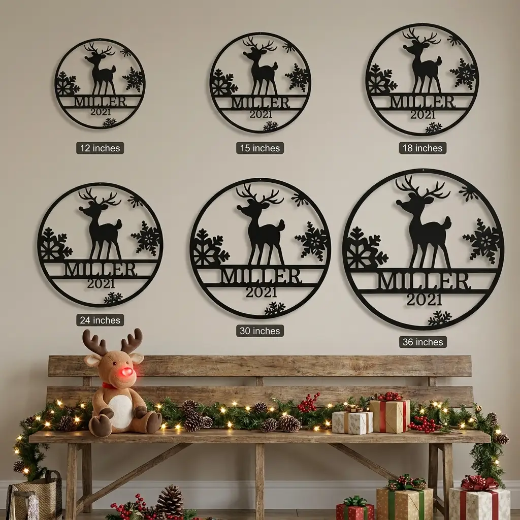 Rudolph Reindeer Christmas Personalized Metal Sign | Custom Family Name & Year Holiday Wall Art | Reindeer Snowflake Metal Decor | Christmas Gift for Family