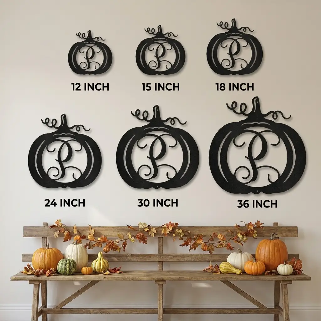 Pumpkin Personalized Initial Metal Sign | Custom Monogram Pumpkin Wall Decor | Fall & Thanksgiving Metal Art | Farmhouse Autumn Decoration | Made in USA