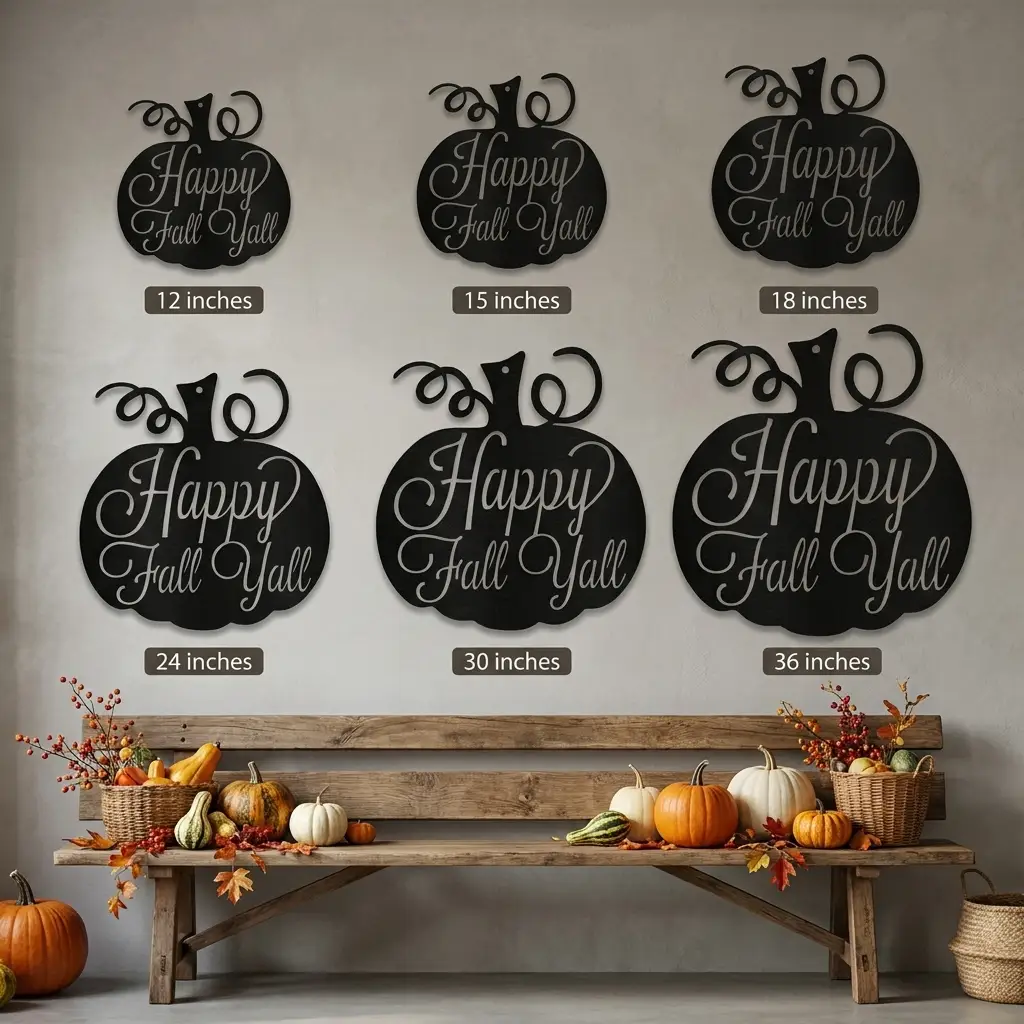 Happy Fall Y'all Pumpkin Metal Wall Art | Autumn Pumpkin Wall Decor | Rustic Farmhouse Fall Sign | Thanksgiving Porch & Entryway Decor | Seasonal Metal Wall Hanging | Made in USA