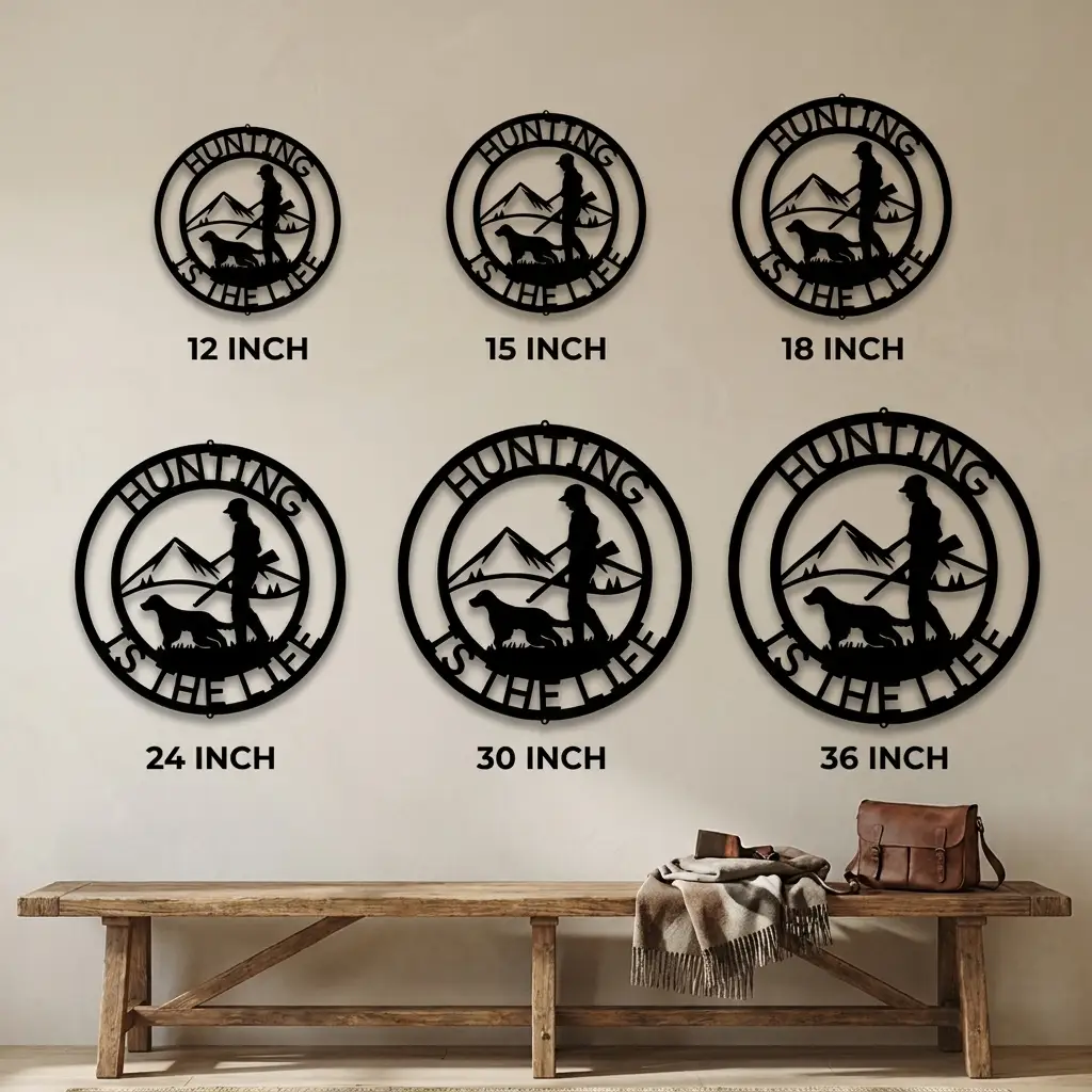 Personalized Hunter Metal Wall Art | Custom Hunting Sign with Hunter & Dog Scene | Mountain Hunting Decor | Personalized Cabin Sign | Rustic Outdoor Wall Art | Custom Name Sign
