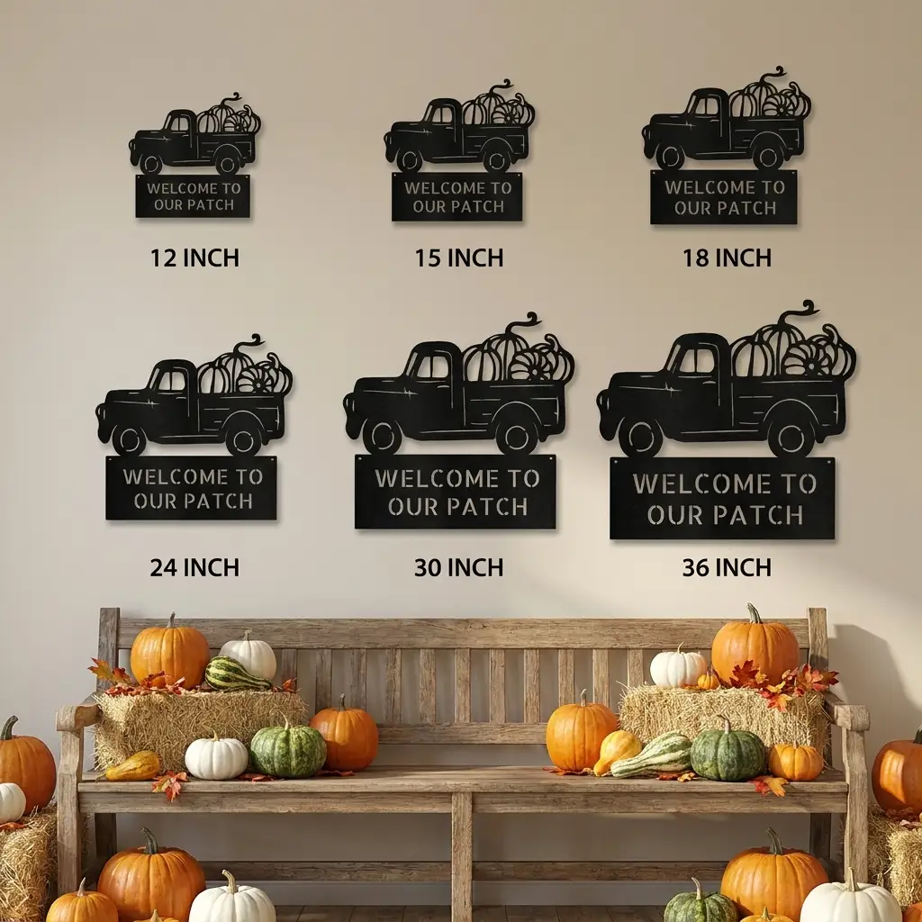 Personalized Vintage Pumpkin Truck Metal Wall Art | Custom Fall Harvest Sign | Farmhouse Autumn Decor | Welcome Pumpkin Patch Sign | Rustic Thanksgiving Wall Decor | Made in USA