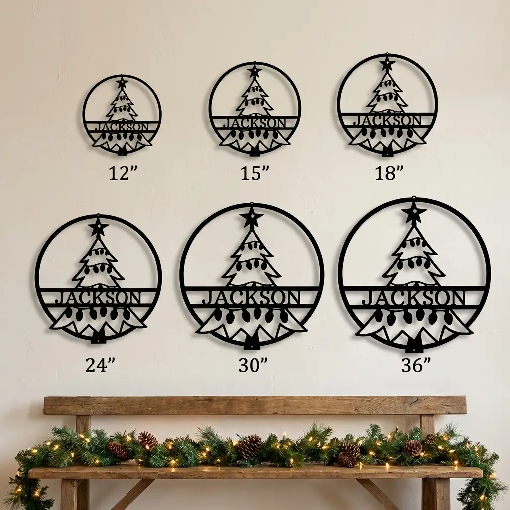 Christmas Tree Personalized Metal Sign | Custom Family Name Holiday Wall Art | Christmas Tree Metal Decor | Made in USA