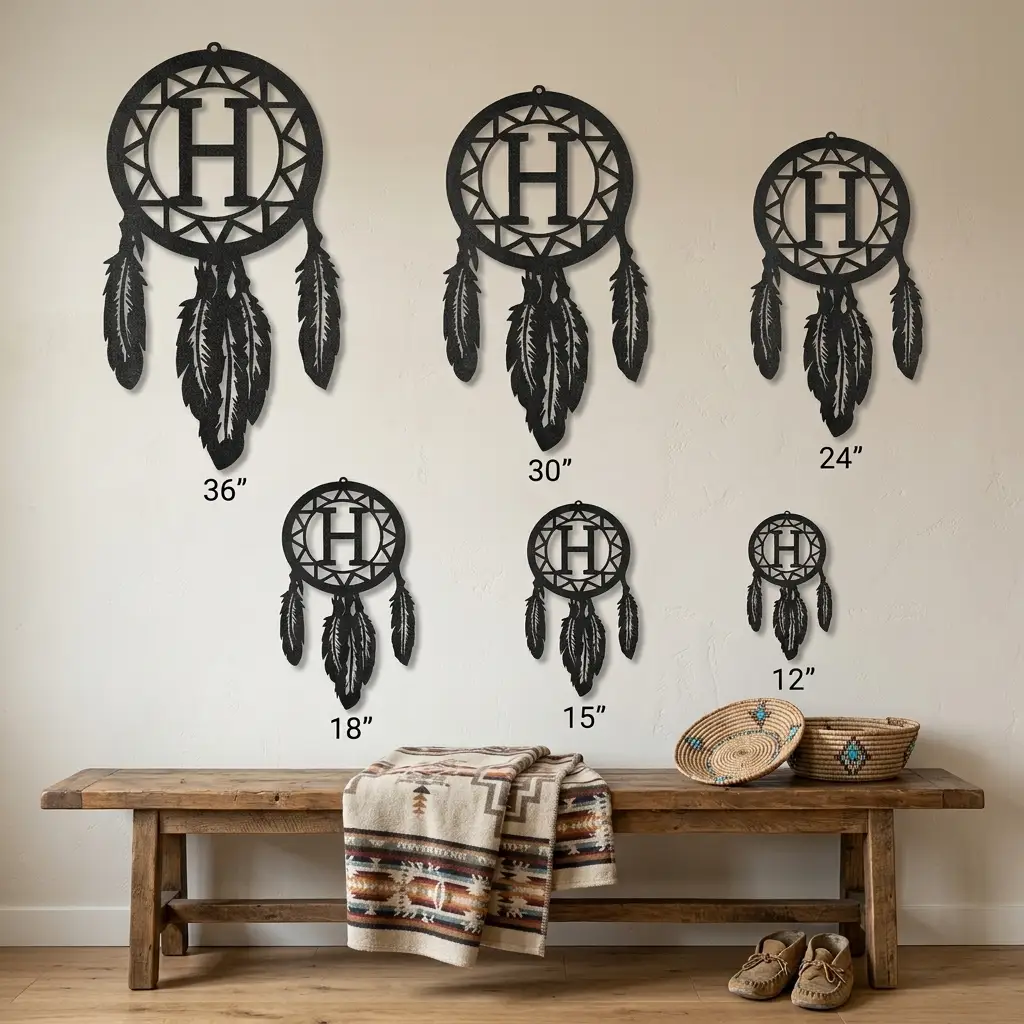 Personalized Dreamcatcher Metal Wall Art – Custom Initial Southwestern Feather Décor