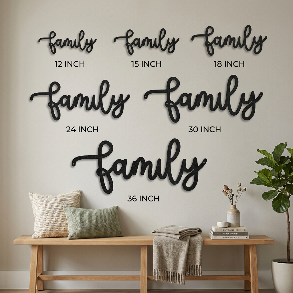 Family Script Metal Wall Art – Modern Farmhouse Decor – Minimalist Home Sign – Family Wall Decor