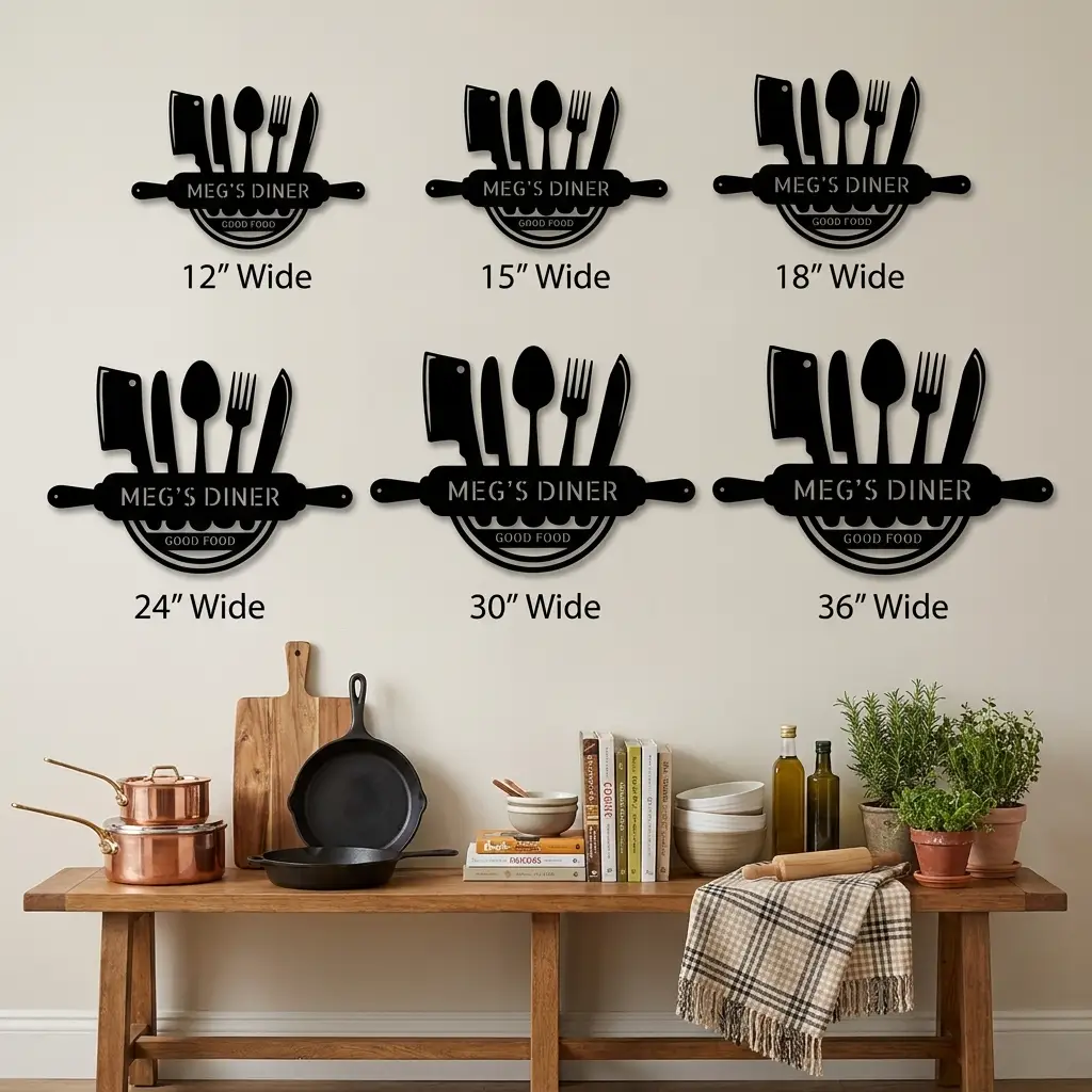 Personalized Kitchen Metal Wall Art – Custom Family Kitchen Sign – Cooking Decor – Chef Utensil Sign - Dining Room Gift - Made in USA