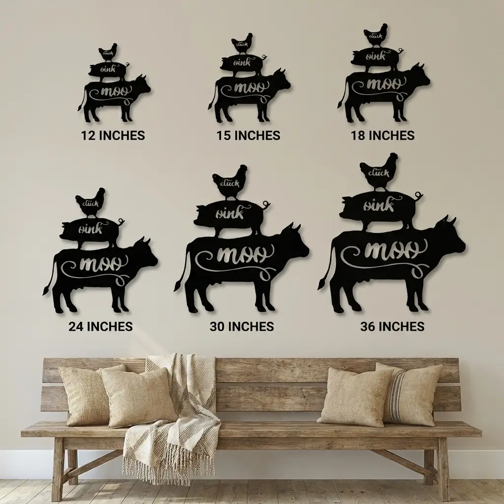 Farm Animals Metal Wall Art – Cow Pig Chicken Kitchen Decor – Farmhouse Wall Decor – Rustic Kitchen Sign – Country Home Decor