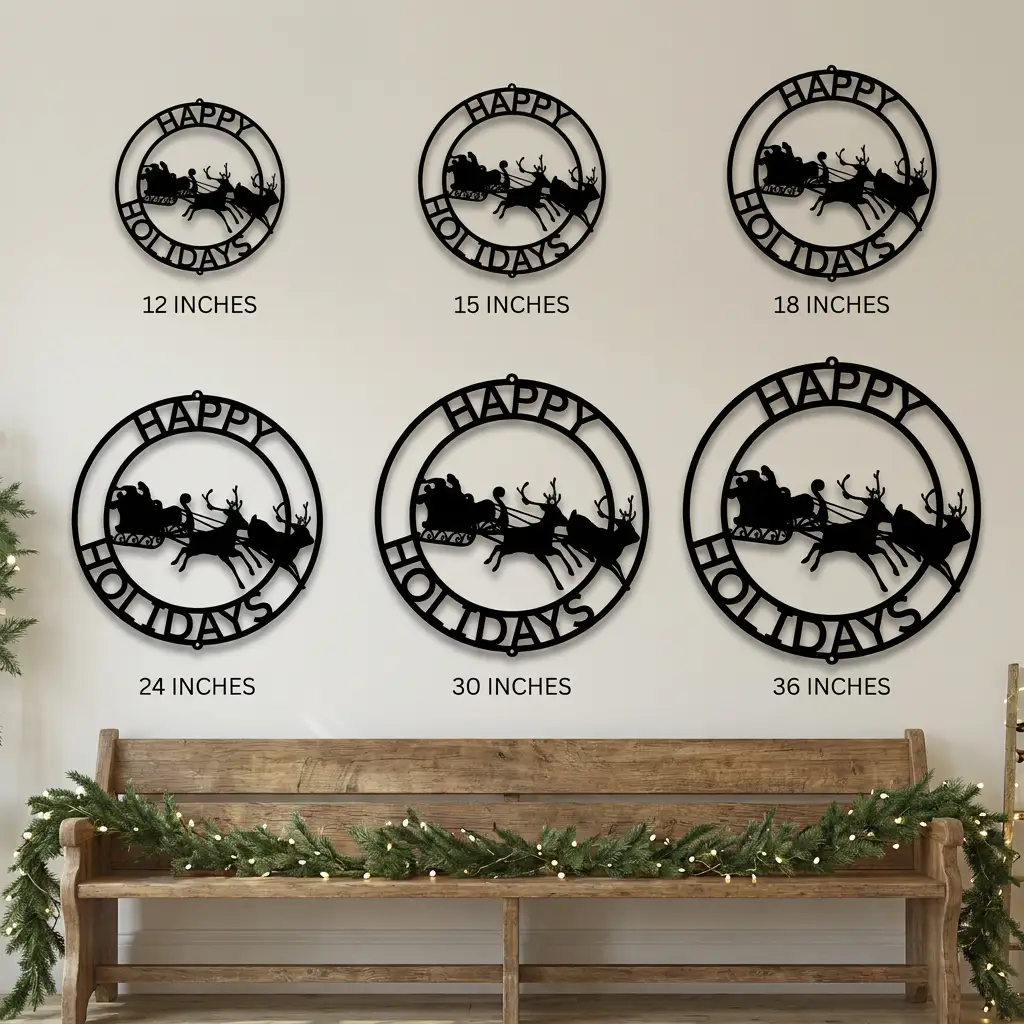 Santa Sleigh Personalized Metal Sign | Custom Family Christmas Wall Art | Santa & Reindeer Holiday Metal Decor | Winter Home Sign | Made in USA