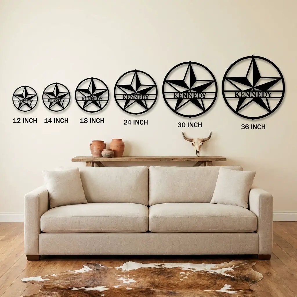 Custom Star Metal Wall Art – Personalized Rustic Farmhouse Sign – Ranch or Family Name