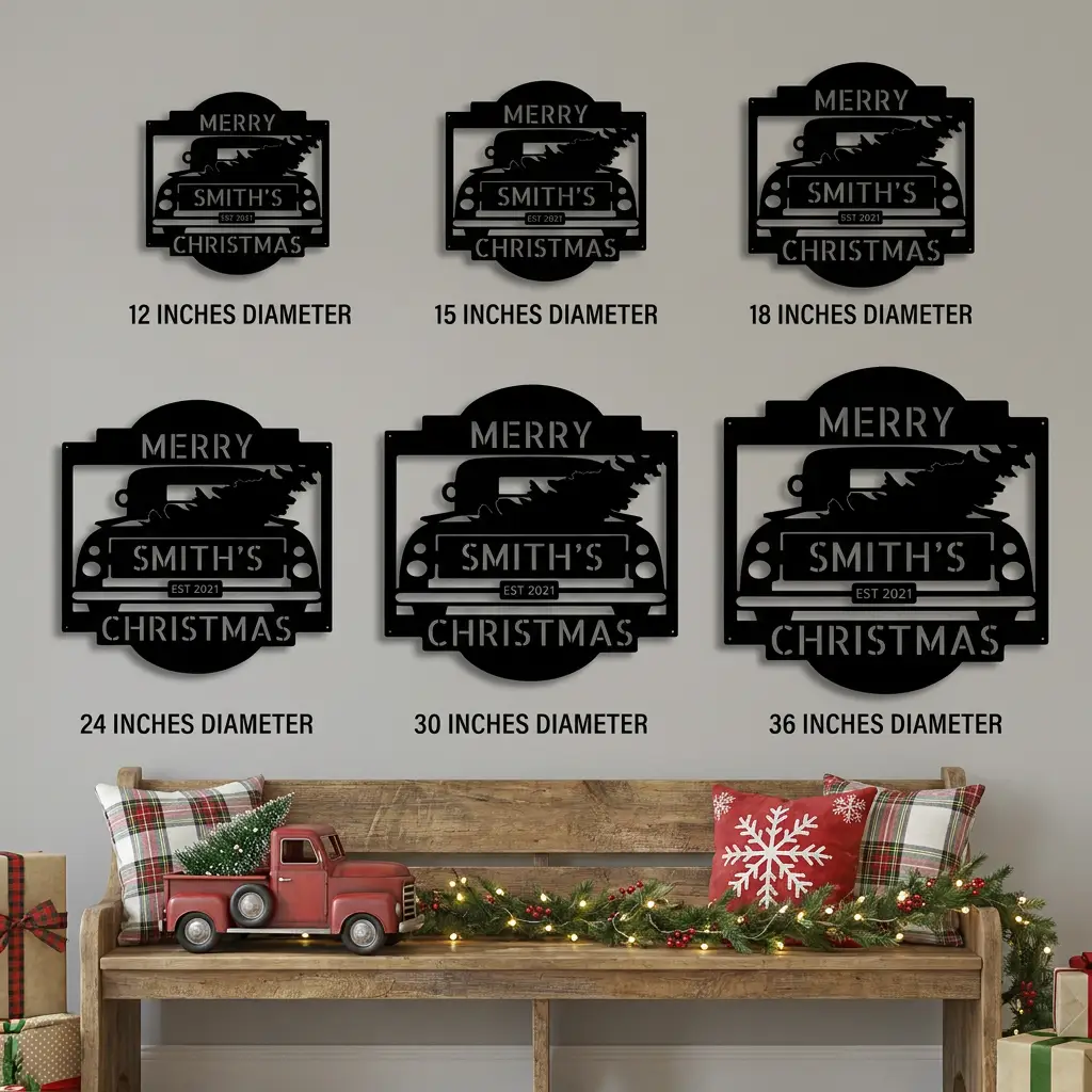 Christmas Truck Personalized Metal Wall Sign | Custom Family Holiday Wall Art | Vintage Truck Christmas Decor | Personalized Name & Year Metal Sign | Made in USA