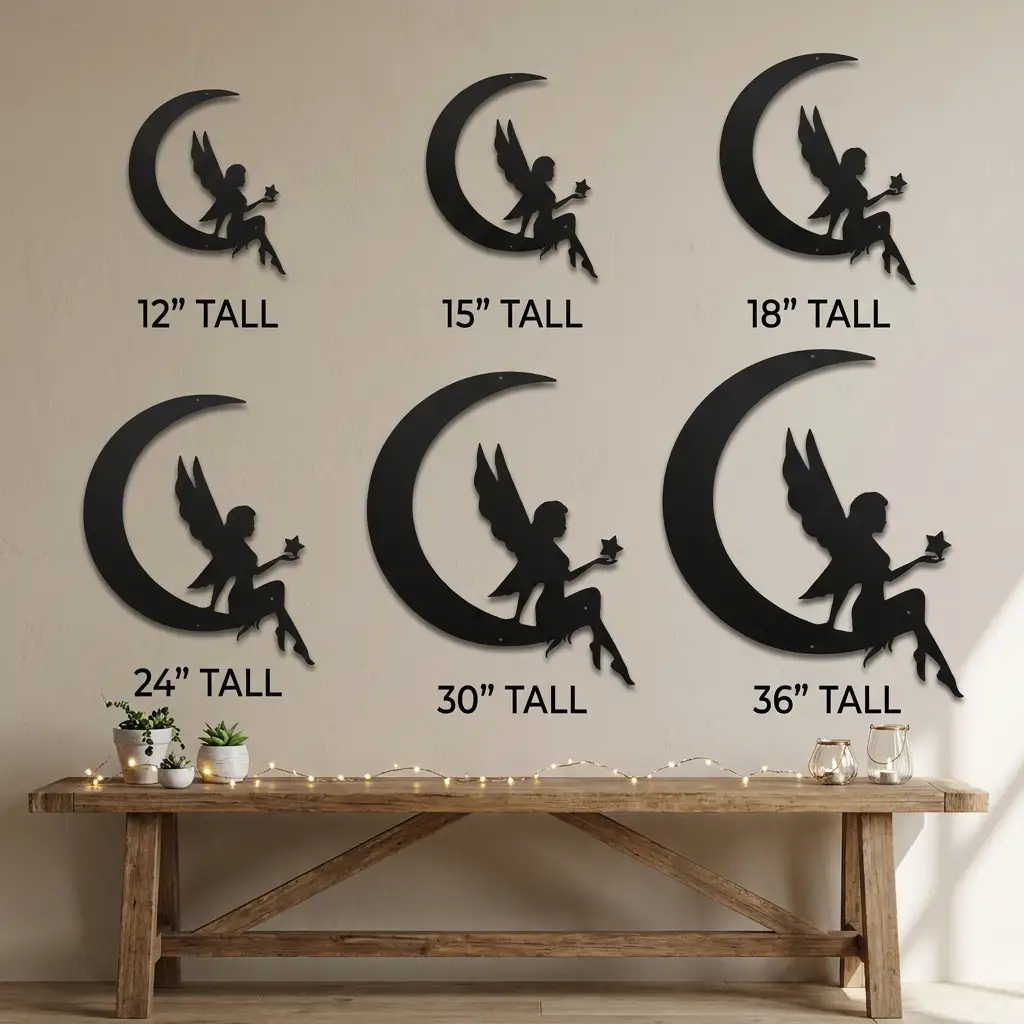 Fairy on Moon Metal Wall Art | Crescent Moon Fairy Wall Decor | Fantasy Metal Wall Hanging | Fairy Bedroom Decor | Made in USA