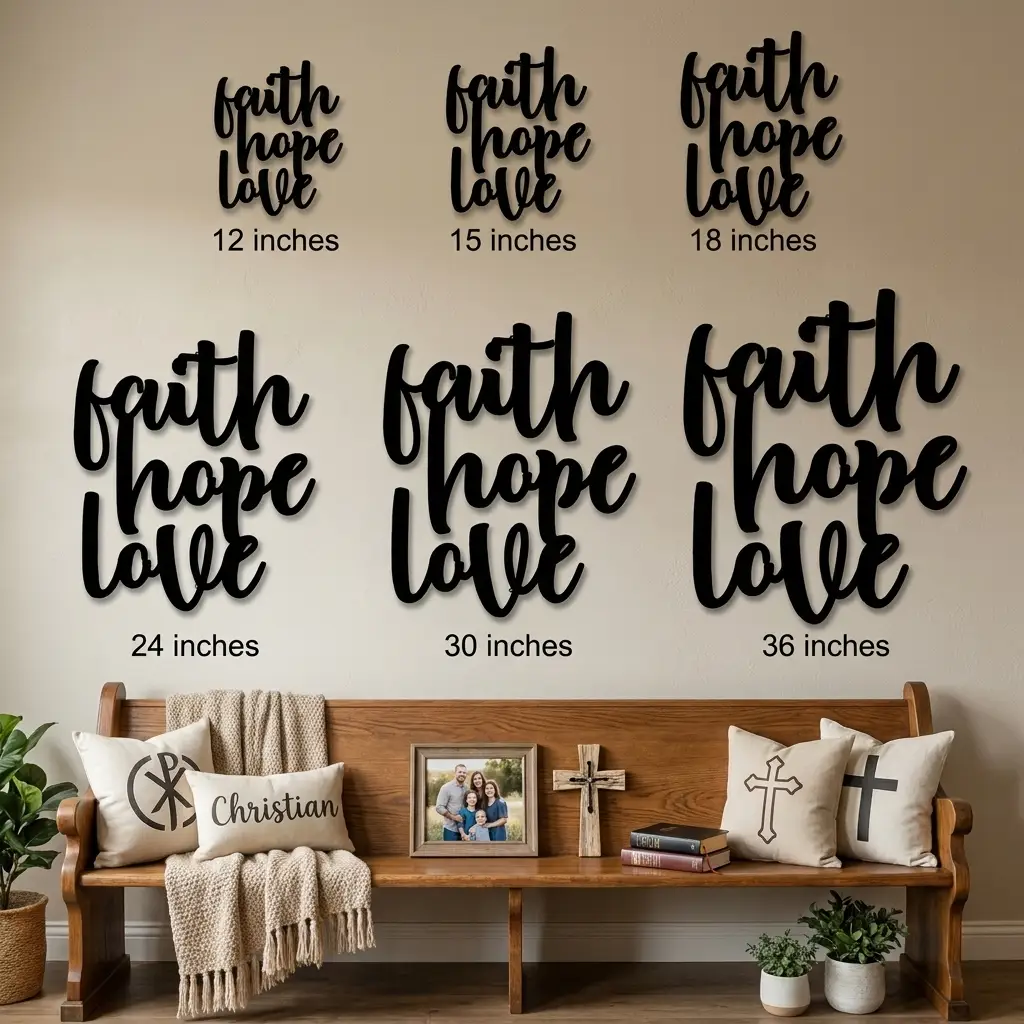 Faith Hope Love Script Indoor Outdoor Steel Wall Sign