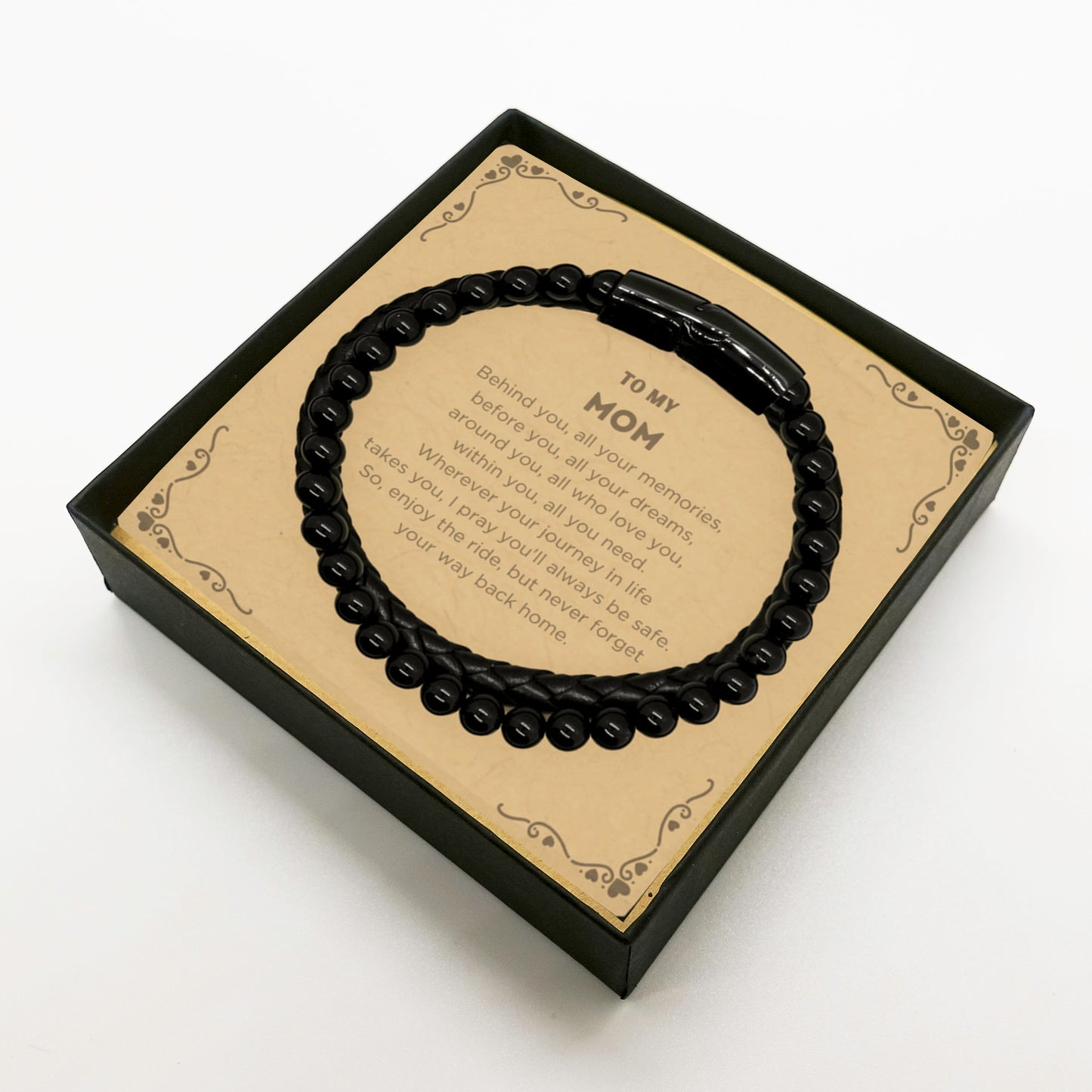 Inspirational Mom Stone Leather Bracelets, Sentimental Birthday Christmas Unique Gifts For Mom Behind you, all your memories - Mallard Moon Gift Shop