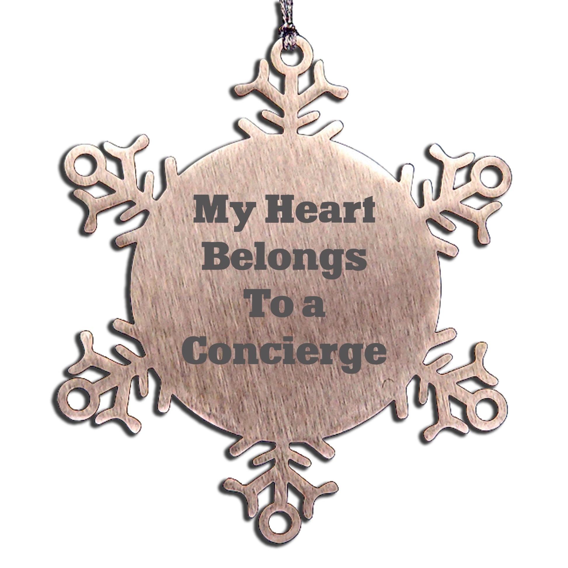 Funny Concierge Gifts - 'My Heart Belongs To A Concierge' Snowflake Ornament, Gifts from Friends, Gifts for Concierge - Mallard Moon