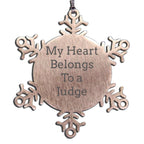 Funny Judge Gifts, Christmas Snowflake Ornaments - 'My Heart Belongs To A Judge' Stainless Steel