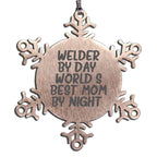 Christmas Unique Gifts for Dad Welder By Day World's Best Mom By Night Snowflake Ornament - Mallard Moon