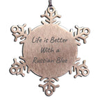 Funny Russian Blue Cat Christmas Snowflake Ornament