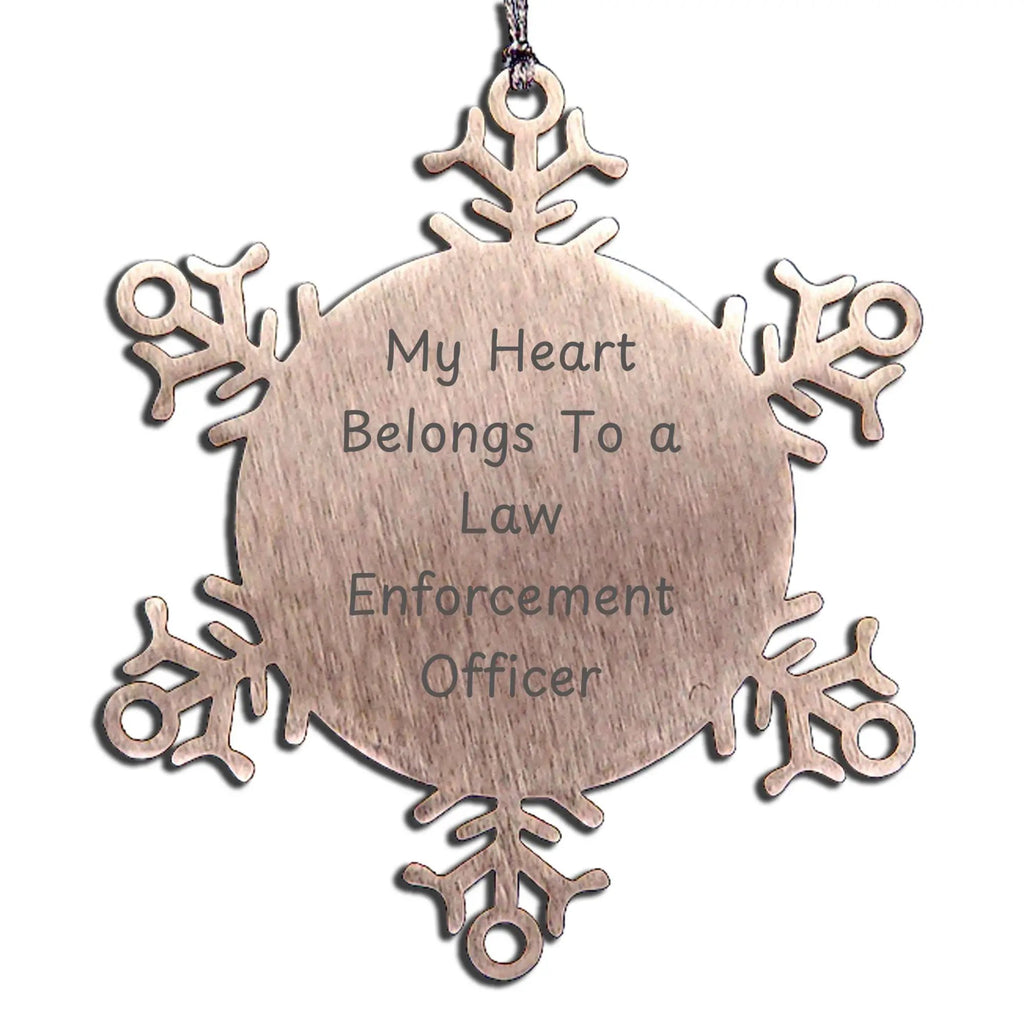 Law Enforcement Officer Snowflake Ornament - My Heart Belongs To A Law Enforcement Officer