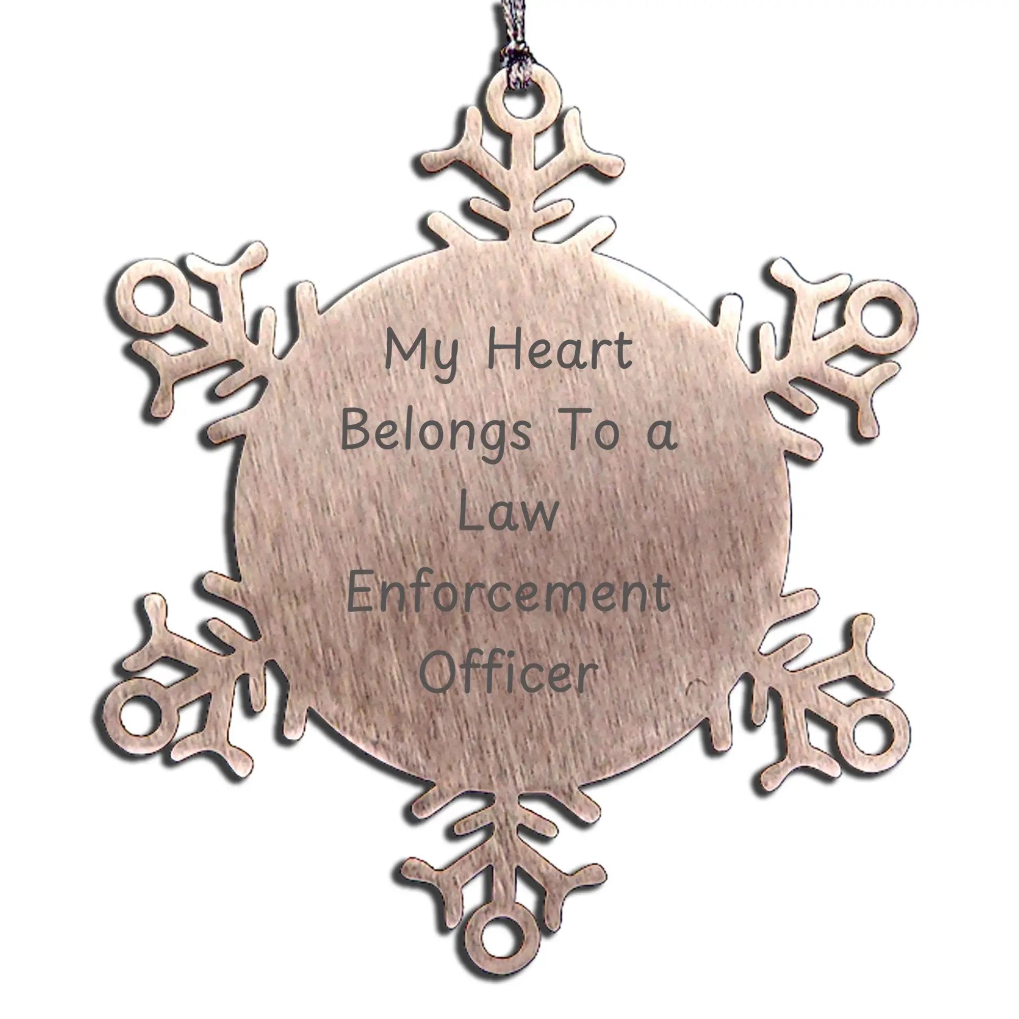 Law Enforcement Officer Snowflake Ornament - My Heart Belongs To A Law Enforcement Officer