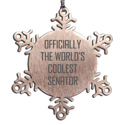 Funny Senator Gifts Officially The World's Coolest Senator Snowflake Ornament, Unique Christmas Unique Gifts for Senator, Senator Snowflake Ornament from Friends