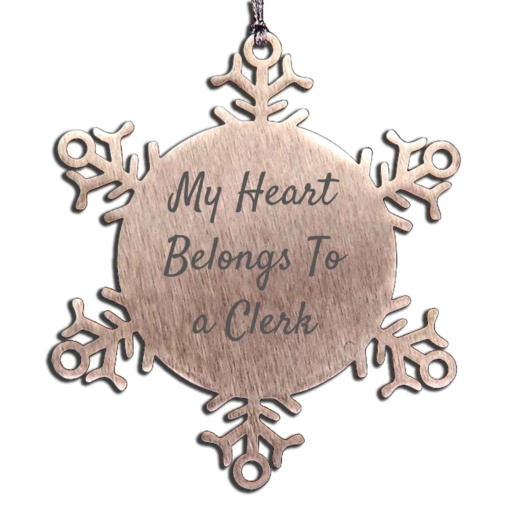 Funny Clerk Gifts, 'My Heart Belongs To A Clerk' Snowflake Ornament, Unique Christmas Unique Gifts from Men to Coworkers