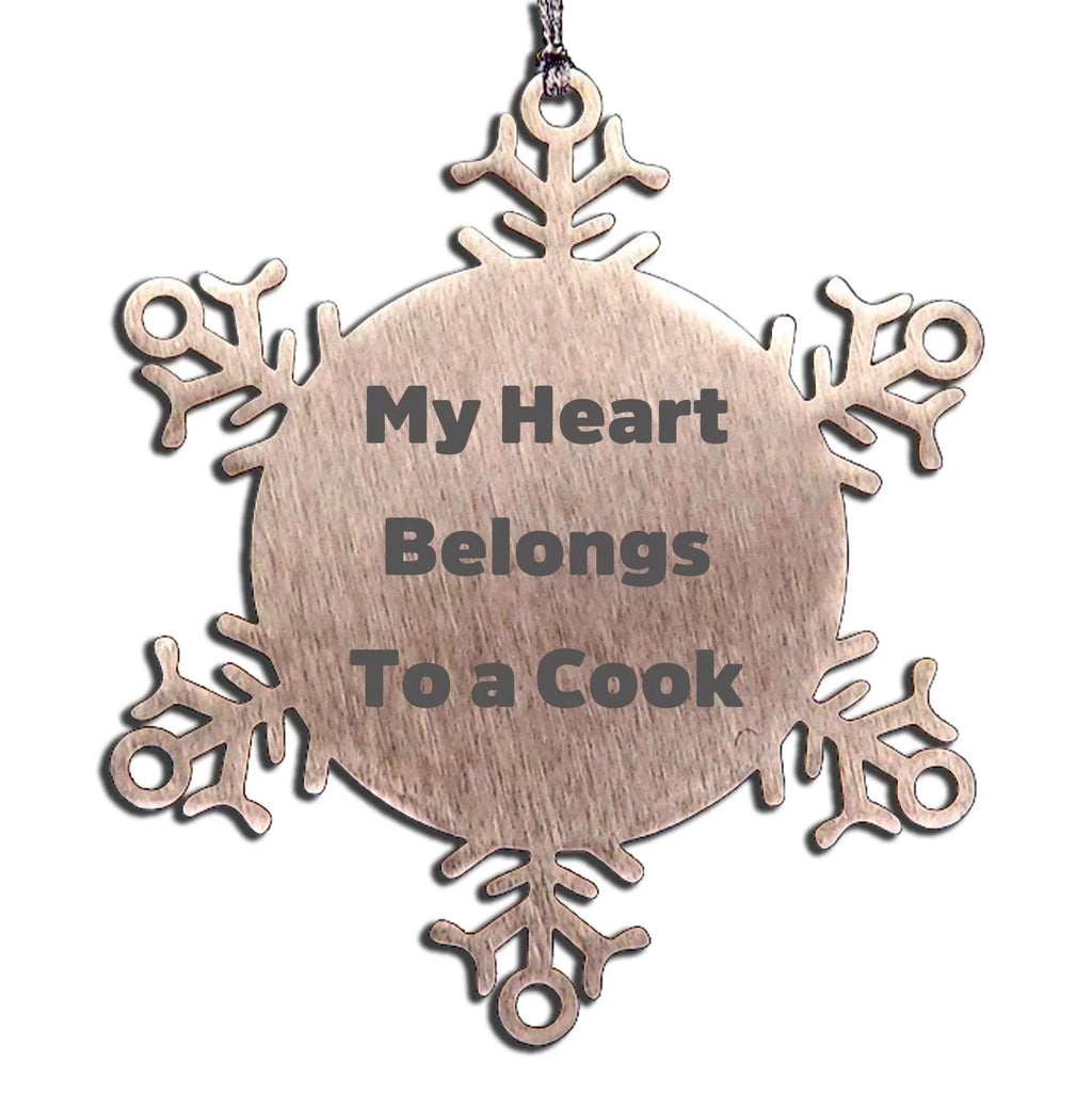 Funny Cook Gifts from Friends, Snowflake Ornament, 'My Heart Belongs To A Cook', Christmas Unique Gifts for Cook