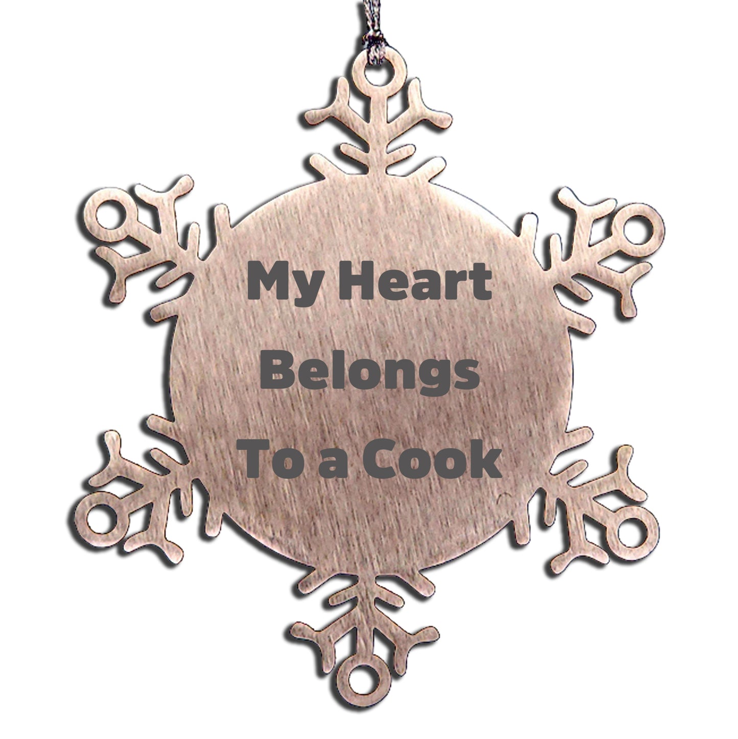 Funny Cook Gifts from Friends, Snowflake Ornament, 'My Heart Belongs To A Cook', Christmas Unique Gifts for Cook