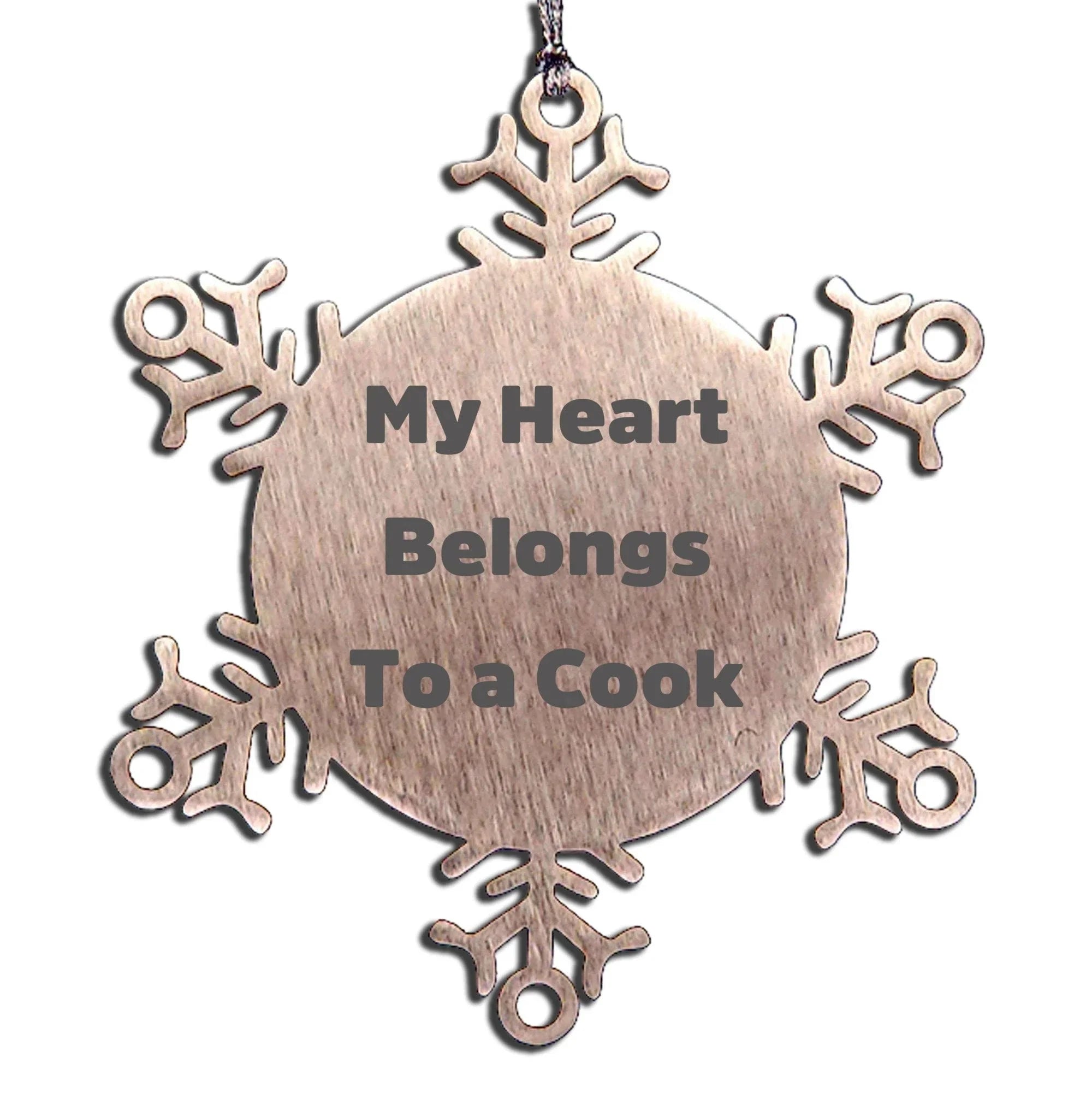 Funny Cook Gifts from Friends, Snowflake Ornament, 'My Heart Belongs To A Cook', Christmas Unique Gifts for Cook