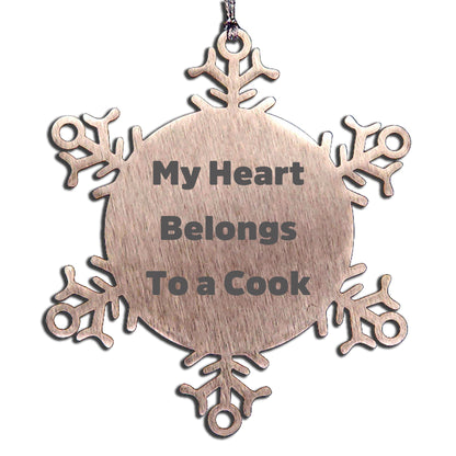 Funny Cook Gifts from Friends, Snowflake Ornament, 'My Heart Belongs To A Cook', Christmas Unique Gifts for Cook