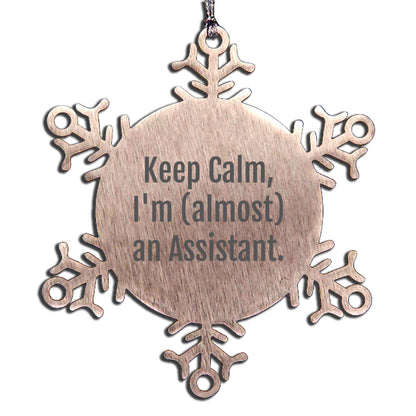 Assistant Snowflake Ornament with Funny Quote 'Keep Calm, I'm (almost) An Assistant.' - Unique Christmas Gift - Mallard Moon