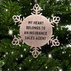 Funny Insurance Sales Agent Snowflake Christmas Ornament - My Heart Belongs To An Insurance Sales Agent