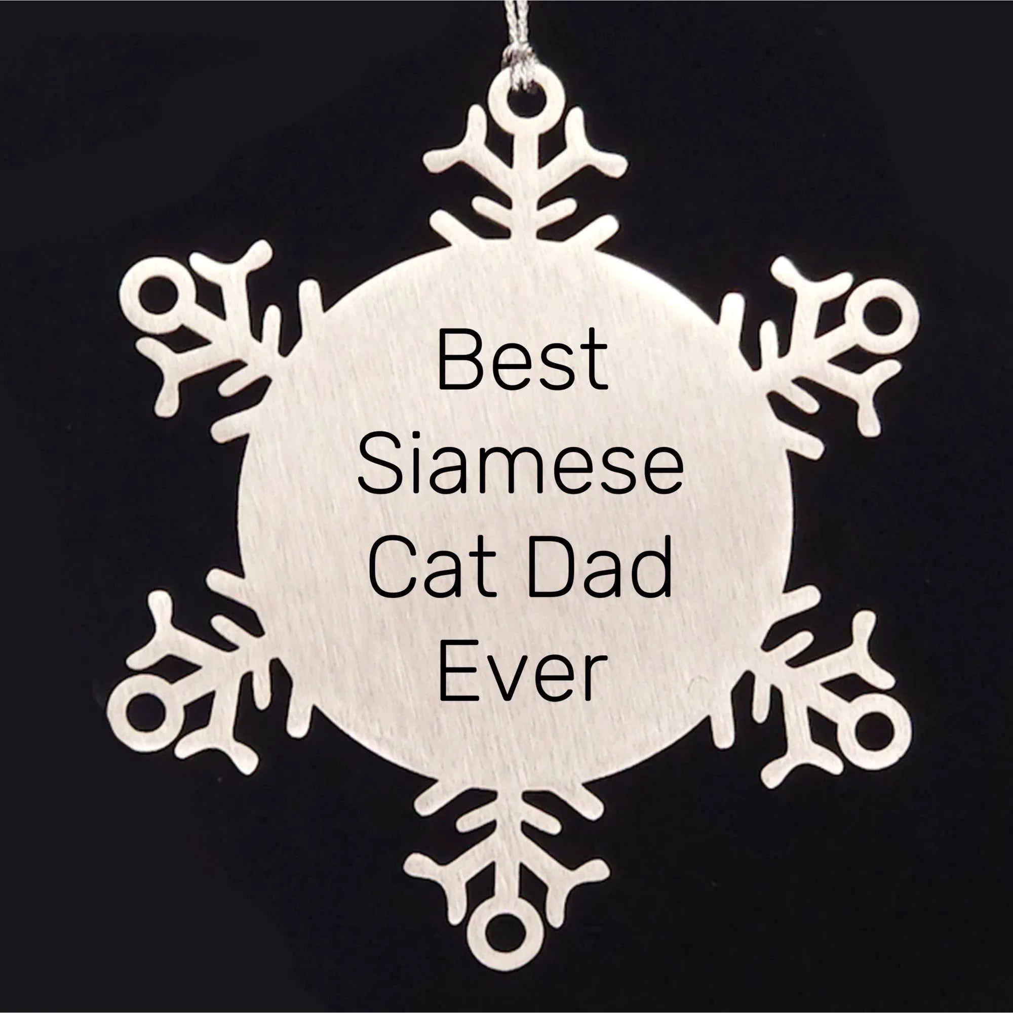 Siamese Cat Lovers Christmas Unique Gift, 'Best Siamese Cat Dad Ever' Snowflake Ornament for Men, Premium Stainless Steel, Durable and Shatterproof, 3.14 inches