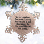 Funny Veterinarian Snowflake Ornament Christmas Decorations, Stainless Steel Shatterproof - Veterinarian Because Classy Sassy And A Bit Bad Assy Is Not An Official Job Title