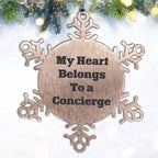 Funny Concierge Gifts - 'My Heart Belongs To A Concierge' Snowflake Ornament, Gifts from Friends, Gifts for Concierge