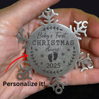 Baby's First Christmas Personalized Laser Engraved Stainless Steel Snowflake Christmas Tree Ornament