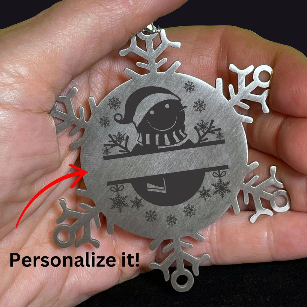 Personalized Snowman Snowflake Tree Ornament Family Name Laser Engraved Stainless Steel
