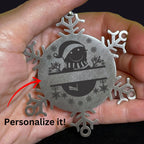 Personalized Snowman Snowflake Tree Ornament Family Name Laser Engraved Stainless Steel