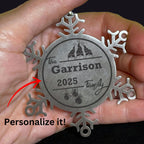 Personalized 3 Gnome Family Snowflake Ornament – Custom Stainless Steel Christmas Keepsake with Gift Bag – Engraved Names & Dates Holiday Decor for Family, Friends, Couples