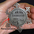 Personalized 4 Gnome Family Snowflake Ornament – Custom Stainless Steel Christmas Keepsake with Gift Bag – Engraved Names & Dates Holiday Decor for Family or Friends