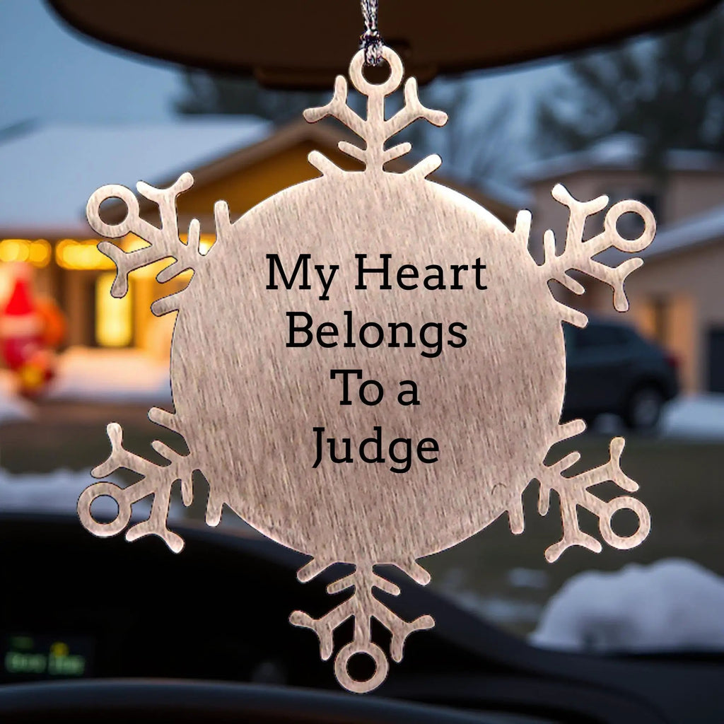 Funny Judge Gifts, Christmas Snowflake Ornaments - 'My Heart Belongs To A Judge' Stainless Steel